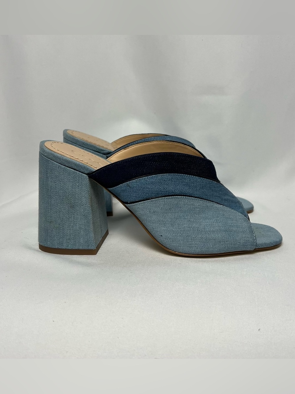 Coach Denim Layered Blue Block Heel Mules 9 US - Picture 3 of 10